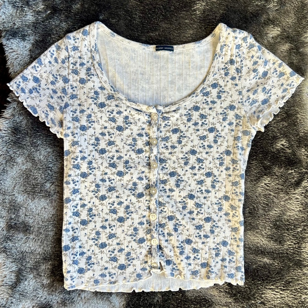 Brandy Melville Zelly Short Sleeve Button Up Top